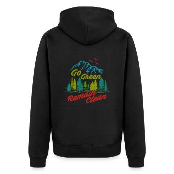 Werden Sie grün, bleiben Sie sauber - Unisex Premium Bio Zip Hoodie - Schwarz - Hinten - Nico (187cm)