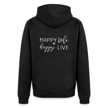 Happy wife happy live Lustige Sprüche Humor - Unisex Premium Bio Zip Hoodie - Schwarz - Hinten - Nico (187cm)