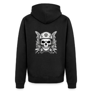 Totenkopf - Skelett - Totenkopf - Motorradhelm - Unisex Premium Bio Zip Hoodie - Schwarz - Hinten - Nico (187cm)