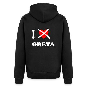 I don't like Greta anymore - Unisex Premium Organic Zip Hoodie - black - Back - Nico (187cm)
