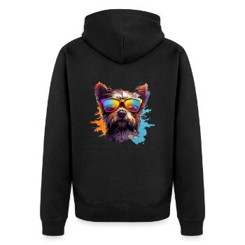 Cooler Hund mit Sonnenbrille Hunde Design - Unisex Premium Bio Zip Hoodie - Schwarz - Hinten - Nico (187cm)