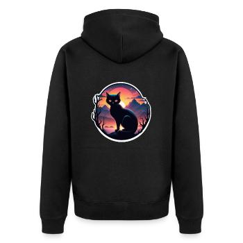 chat paysage et coucher de soleil - Veste à capuche bio Premium Unisexe - noir - Dos - Nico (187cm)