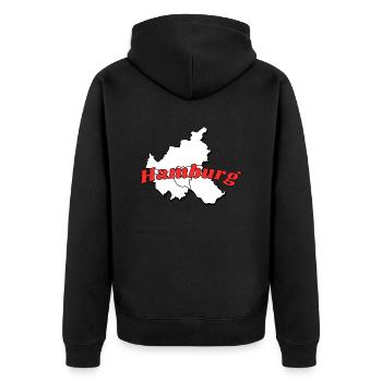 Hamburg - Unisex Premium Bio Zip Hoodie - Schwarz - Hinten - Nico (187cm)