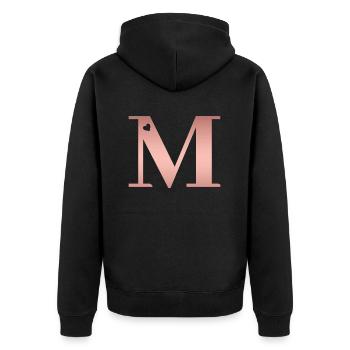 Buchstabe M Roségold - Unisex Premium Bio Zip Hoodie - Schwarz - Hinten - Nico (187cm)