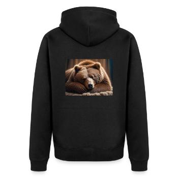 Niedliche Tiere im Winterschlaf – Braunbär - Unisex Premium Bio Zip Hoodie - Schwarz - Hinten - Nico (187cm)