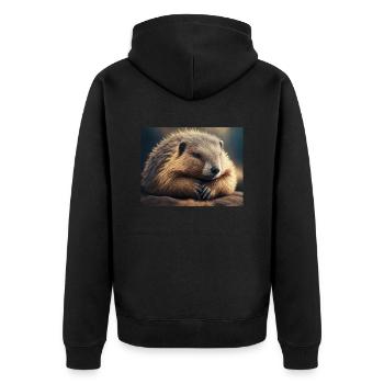 Niedliche Tiere im Winterschlaf – Murmeltier - Unisex Premium Bio Zip Hoodie - Schwarz - Hinten - Nico (187cm)