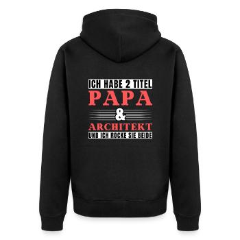 Ich habe 2 Titel Papa und Architekt - Unisex Premium Bio Zip Hoodie - Schwarz - Hinten - Nico (187cm)