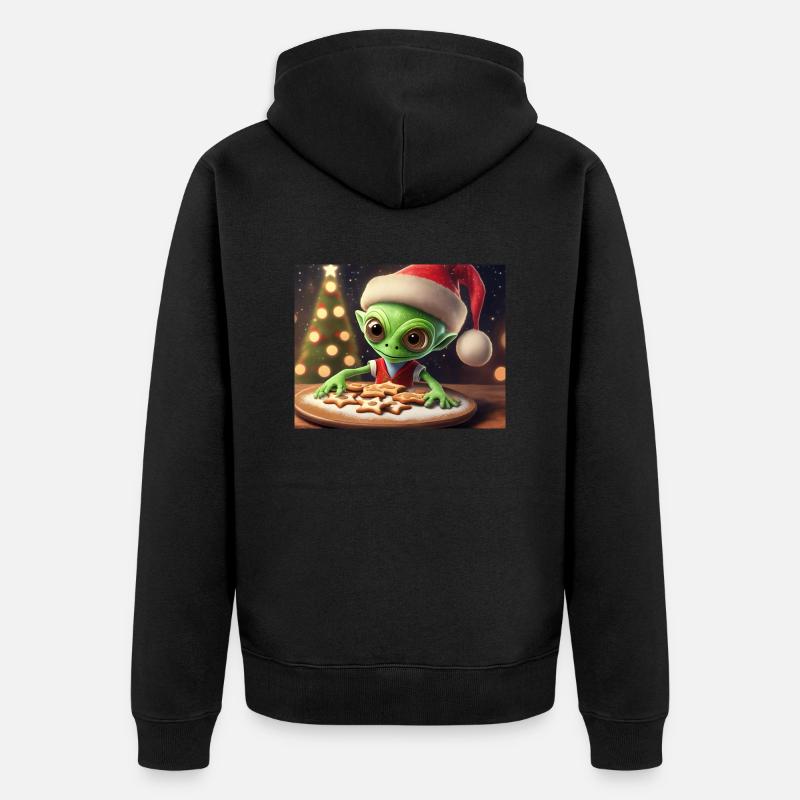Alien trägt einen hässlichen Weihnachtspullover - Unisex Premium Bio Zip Hoodie - Schwarz