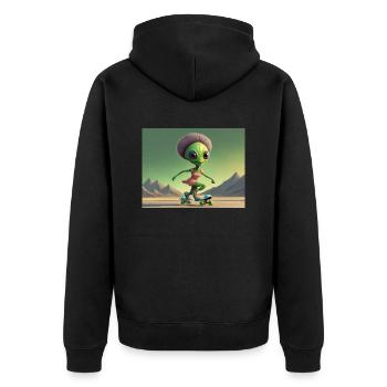 niedliche kleine grüne retro vintage alien jeden tag - Unisex Premium Bio Zip Hoodie - Schwarz - Hinten - Nico (187cm)
