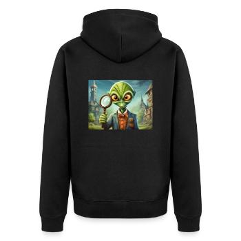 niedliche kleine grüne retro vintage alien detektiv - Unisex Premium Bio Zip Hoodie - Schwarz - Hinten - Nico (187cm)