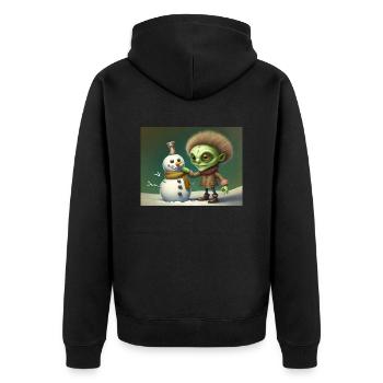 Vintage-Alien baut einen Schneemann - Unisex Premium Bio Zip Hoodie - Schwarz - Hinten - Nico (187cm)
