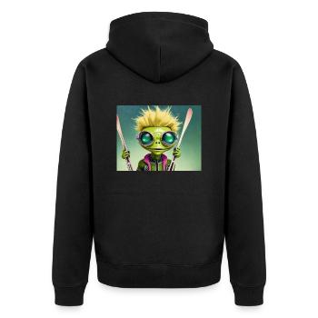 cute little green retro vintage alien is skiing - Unisex Premium Organic Zip Hoodie - black - Back - Nico (187cm)