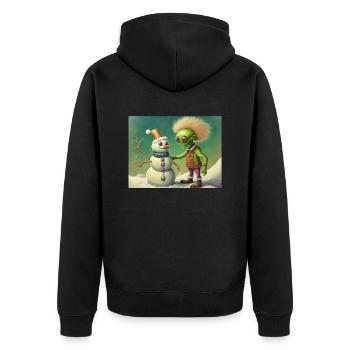 Alien baut einen Schneemann - Unisex Premium Bio Zip Hoodie - Schwarz - Hinten - Nico (187cm)