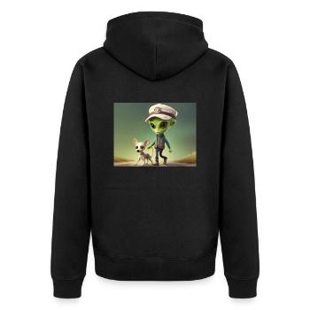 cute little green retro alien take the dog out - Unisex Premium Organic Zip Hoodie - black - Back - Nico (187cm)