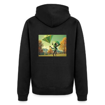niedlich klein grün retro vintage alien fliegen einen drachen fliegen - Unisex Premium Bio Zip Hoodie - Schwarz - Hinten - Nico (187cm)