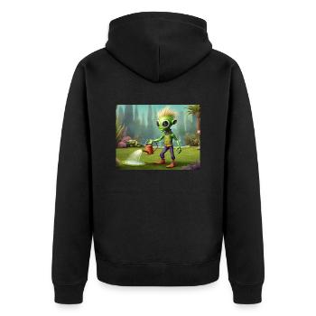 niedliche kleine grüne retro vintage alien jeden tag - Unisex Premium Bio Zip Hoodie - Schwarz - Hinten - Nico (187cm)