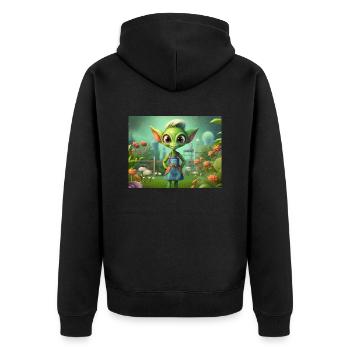 niedlicher kleiner grüner Retro-Alien-Arbeitsgarten - Unisex Premium Bio Zip Hoodie - Schwarz - Hinten - Nico (187cm)