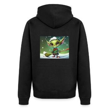 niedliche kleine grüne Retro Alien Schnee schaufeln - Unisex Premium Bio Zip Hoodie - Schwarz - Hinten - Nico (187cm)