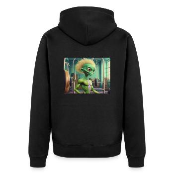 cute little green retro vintage alien workout gym - Unisex Premium Organic Zip Hoodie - black - Back - Nico (187cm)