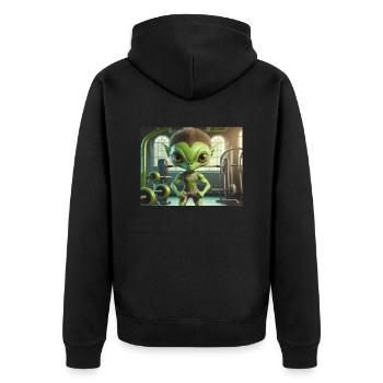 Mignon petit extraterrestre vie quotidienne - salle d’entraînement - Veste à capuche bio Premium Unisexe - noir - Dos - Nico (187cm)