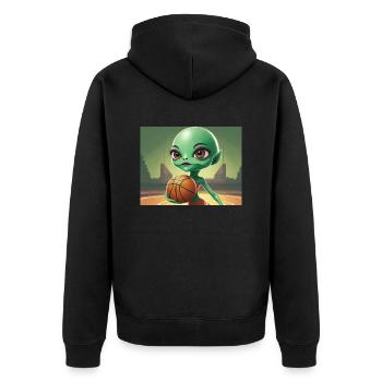cute little green retro vintage alien basketball - Unisex Premium Organic Zip Hoodie - black - Back - Nico (187cm)
