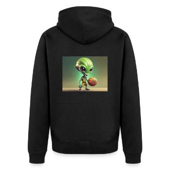 niedliche kleine grüne retro vintage alien basketball - Unisex Premium Bio Zip Hoodie - Schwarz - Hinten - Nico (187cm)