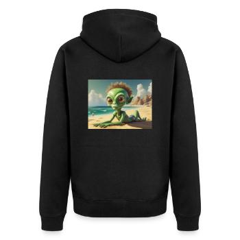 mignon petit vert rétro vintage extraterrestre bain de soleil - Veste à capuche bio Premium Unisexe - noir - Dos - Nico (187cm)