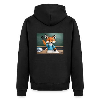 Niedlicher kleiner Unhold, Fuchs, der seine Hand hebt - Unisex Premium Bio Zip Hoodie - Schwarz - Hinten - Nico (187cm)