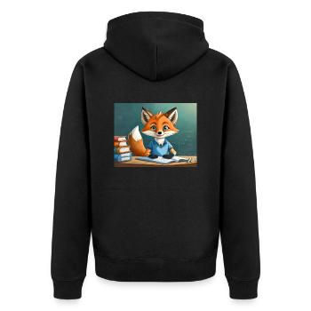 Niedlicher kleiner Teufel Fuchs Alltag – liest - Unisex Premium Bio Zip Hoodie - Schwarz - Hinten - Nico (187cm)