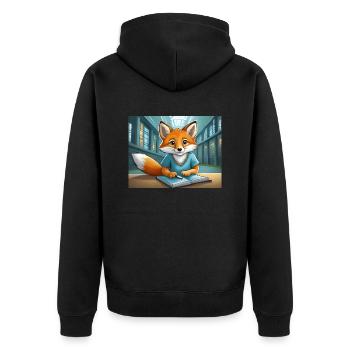 süßer kleiner Teufel Fuchs Alltag – liest - Unisex Premium Bio Zip Hoodie - Schwarz - Hinten - Nico (187cm)