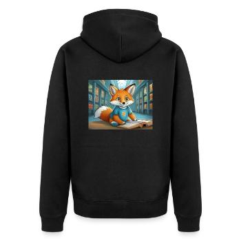 Niedlicher kleiner Teufel Fuchs Alltag – liest - Unisex Premium Bio Zip Hoodie - Schwarz - Hinten - Nico (187cm)