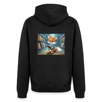 Niedlicher kleiner Teufel Fuchs Alltag – liest - Unisex Premium Bio Zip Hoodie - Schwarz - Hinten - Nico (187cm)