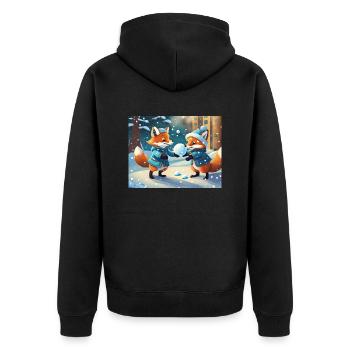 niedlicher kleiner Teufel Fuchs Alltag – Schnee spielen - Unisex Premium Bio Zip Hoodie - Schwarz - Hinten - Nico (187cm)