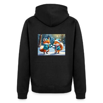 niedlicher kleiner Teufel Fuchs Alltag – Schnee spielen - Unisex Premium Bio Zip Hoodie - Schwarz - Hinten - Nico (187cm)