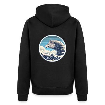 Seebär, der auf der Welle reitet - Unisex Premium Bio Zip Hoodie - Schwarz - Hinten - Nico (187cm)
