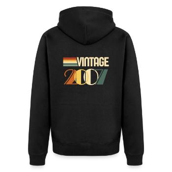 Jahrgang 2007 - 2007 Jubiläumsgeschenk - Unisex Premium Bio Zip Hoodie - Schwarz - Hinten - Nico (187cm)