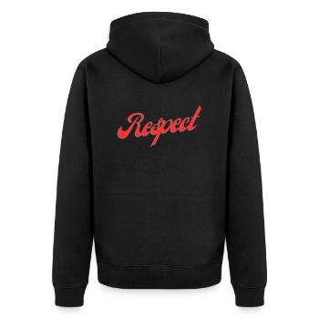 Respect - Unisex Premium Bio Zip Hoodie - Schwarz - Hinten - Nico (187cm)