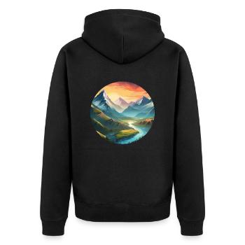 Paysage De Montagne Avec Prairies, Rivière, Coucher De Soleil - Veste à capuche bio Premium Unisexe - noir - Dos - Nico (187cm)