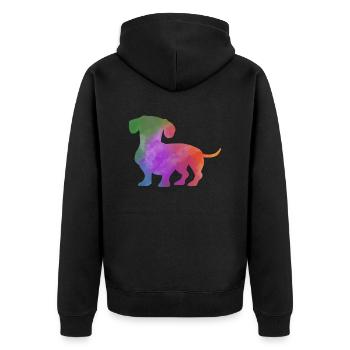 BUNTER DACKEL - Unisex Premium Bio Zip Hoodie - Schwarz - Hinten - Nico (187cm)