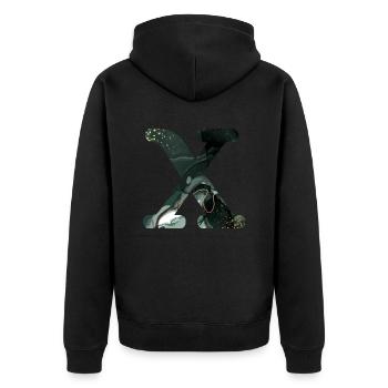 Lettre x marbré vert - Veste à capuche bio Premium Unisexe - noir - Dos - Nico (187cm)