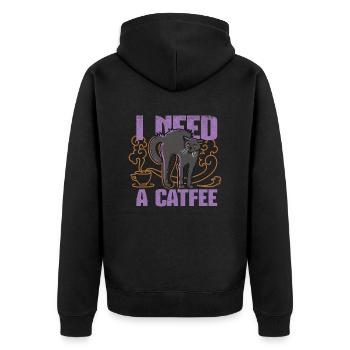 Catfee - Unisex Premium Bio Zip Hoodie - Schwarz - Hinten - Nico (187cm)