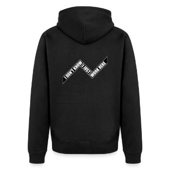 Lustig, ich weiß nicht, ich arbeite nur hier, sarkastischer Witz - Unisex Premium Bio Zip Hoodie - Schwarz - Hinten - Nico (187cm)