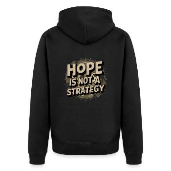 Hoffnung ist keine Strategie - Positive Botschaft - Unisex Premium Bio Zip Hoodie - Schwarz - Hinten - Nico (187cm)