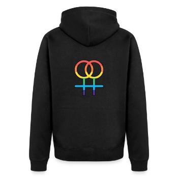 Lesbian Luminance - Unisex Premium Bio Zip Hoodie - Schwarz - Hinten - Nico (187cm)