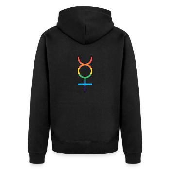 Transcend Boundaries - Unisex Premium Bio Zip Hoodie - Schwarz - Hinten - Nico (187cm)
