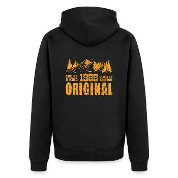 Geburtstagsgeschenk 1985 - 1985 - Unisex Premium Bio Zip Hoodie - Schwarz - Hinten - Nico (187cm)