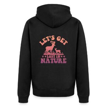 Let's Get Lost In Nature - Unisex Premium Bio Zip Hoodie - Schwarz - Hinten - Nico (187cm)