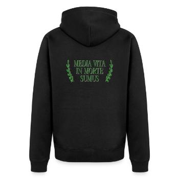 Media Vita In Morte Sumus - Unisex Premium Bio Zip Hoodie - Schwarz - Hinten - Nico (187cm)