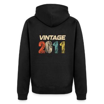 Jahrgang 2011 Retro - Bestseller - Unisex Premium Bio Zip Hoodie - Schwarz - Hinten - Nico (187cm)