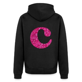 Buchstabe c rosa Glitzer - Unisex Premium Bio Zip Hoodie - Schwarz - Hinten - Nico (187cm)